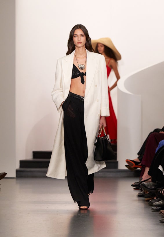 A look from Ralph Lauren’s Fall 2025 runway show shown on model.