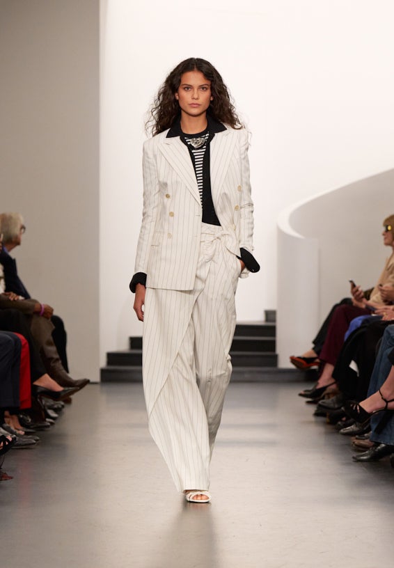 A look from Ralph Lauren’s Fall 2025 runway show shown on model.