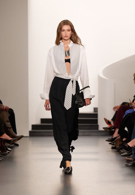 A look from Ralph Lauren’s Fall 2025 runway show shown on model.