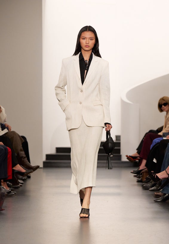 A look from Ralph Lauren’s Fall 2025 runway show shown on model.