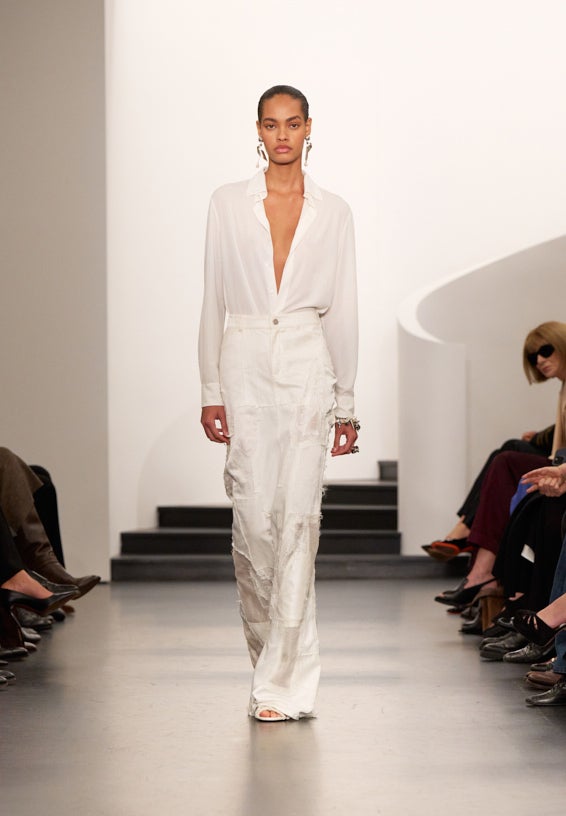 A look from Ralph Lauren’s Fall 2025 runway show shown on model.