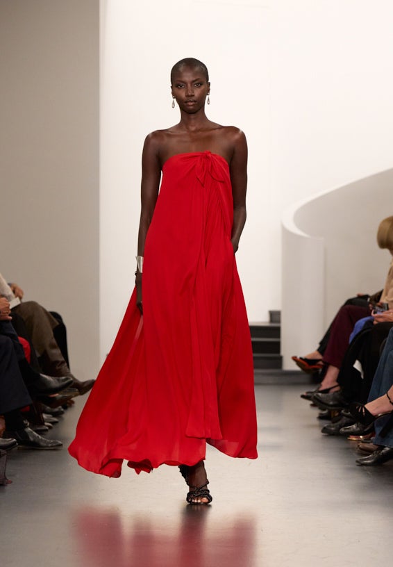 A look from Ralph Lauren’s Fall 2025 runway show shown on model.